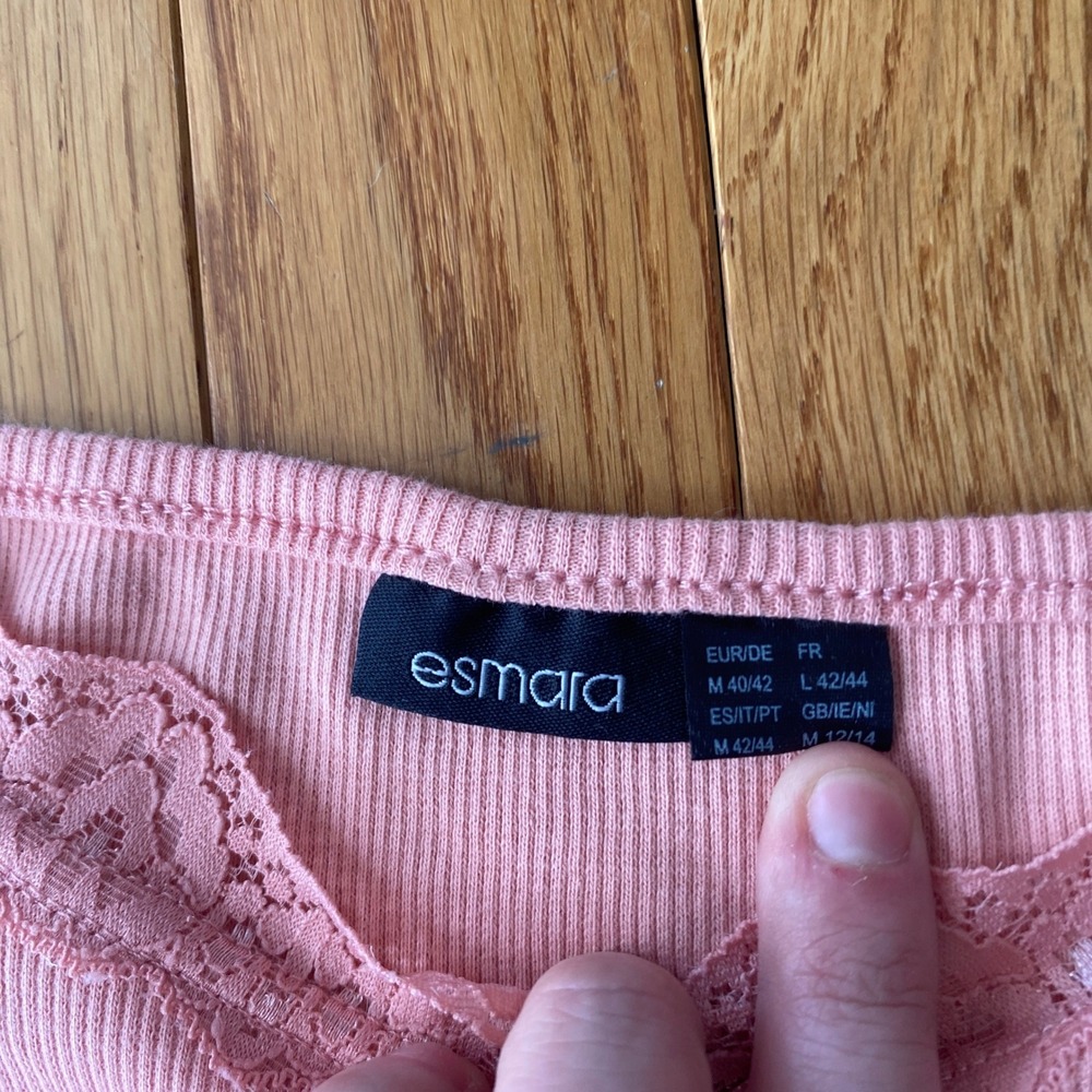 Vintage Y2K Esmara Pink Ribbed Lace Trim Bow Tank Top Coquette Cute M - Picture 5 of 10